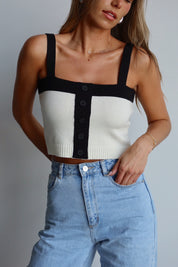 Color Block Cropped Button Up Tank