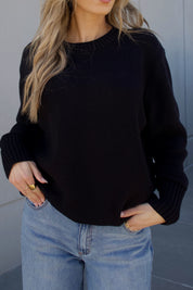 Lenny Black Cotton Relaxed Sweater