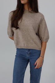 Sela Short-Sleeve Sweater Top in Mocha