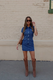 Medium Wash Short Sleeve Denim Mini Dress