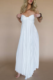 Strapless White Pleated Maxi Dress