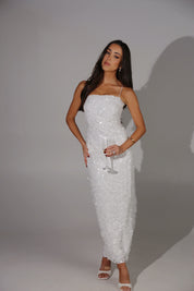 Estelle White Sequin Midi Dress