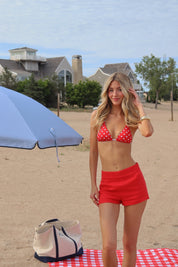 Red and White Contrast Polka Dot Bikini