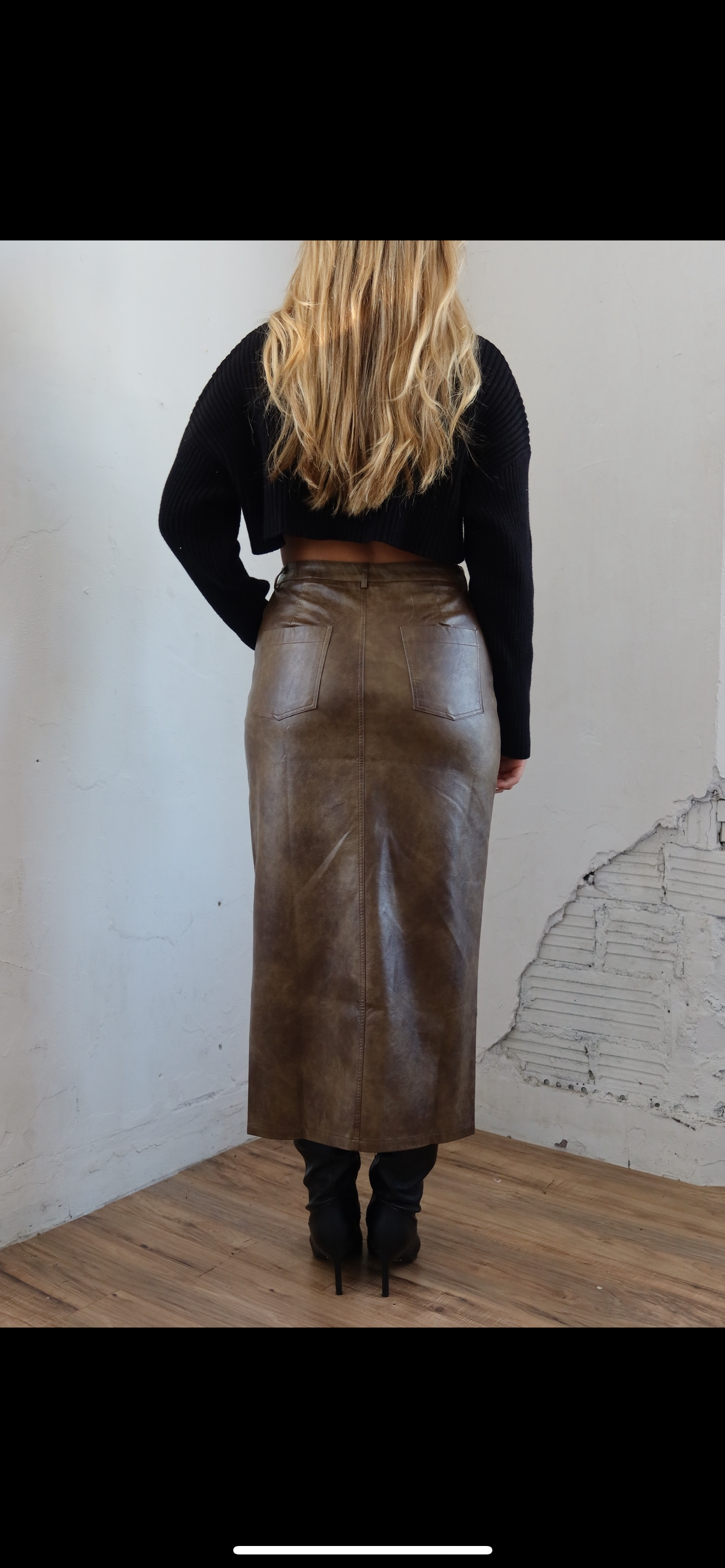 Emilee Faux Leather Midi Skirt