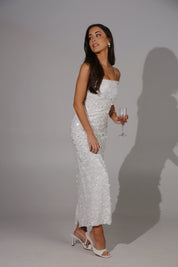 Estelle White Sequin Midi Dress