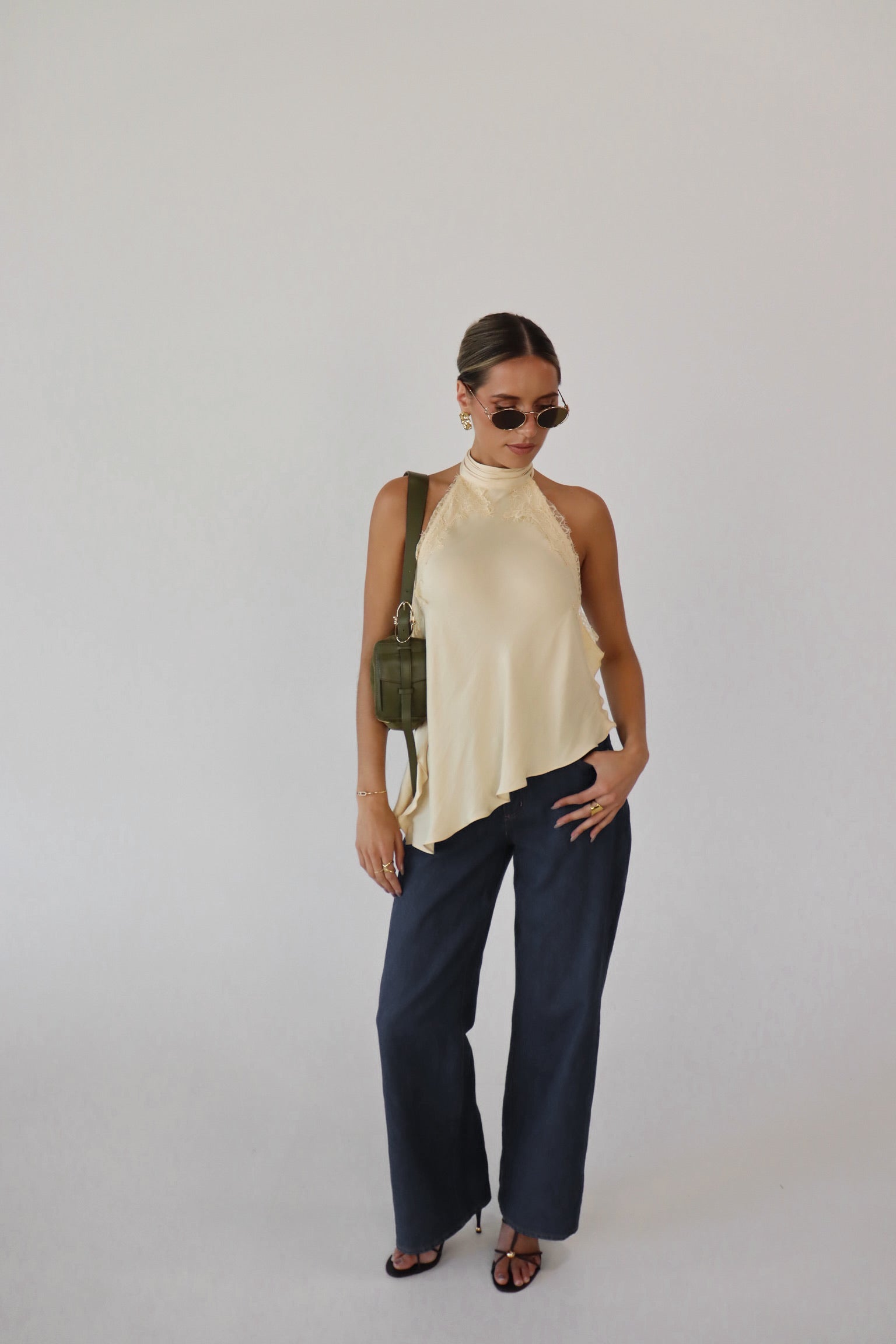 Capri Satin and Lace Contrast Halter Top