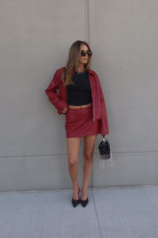 Boxy Pleather Jacket in Burgundy