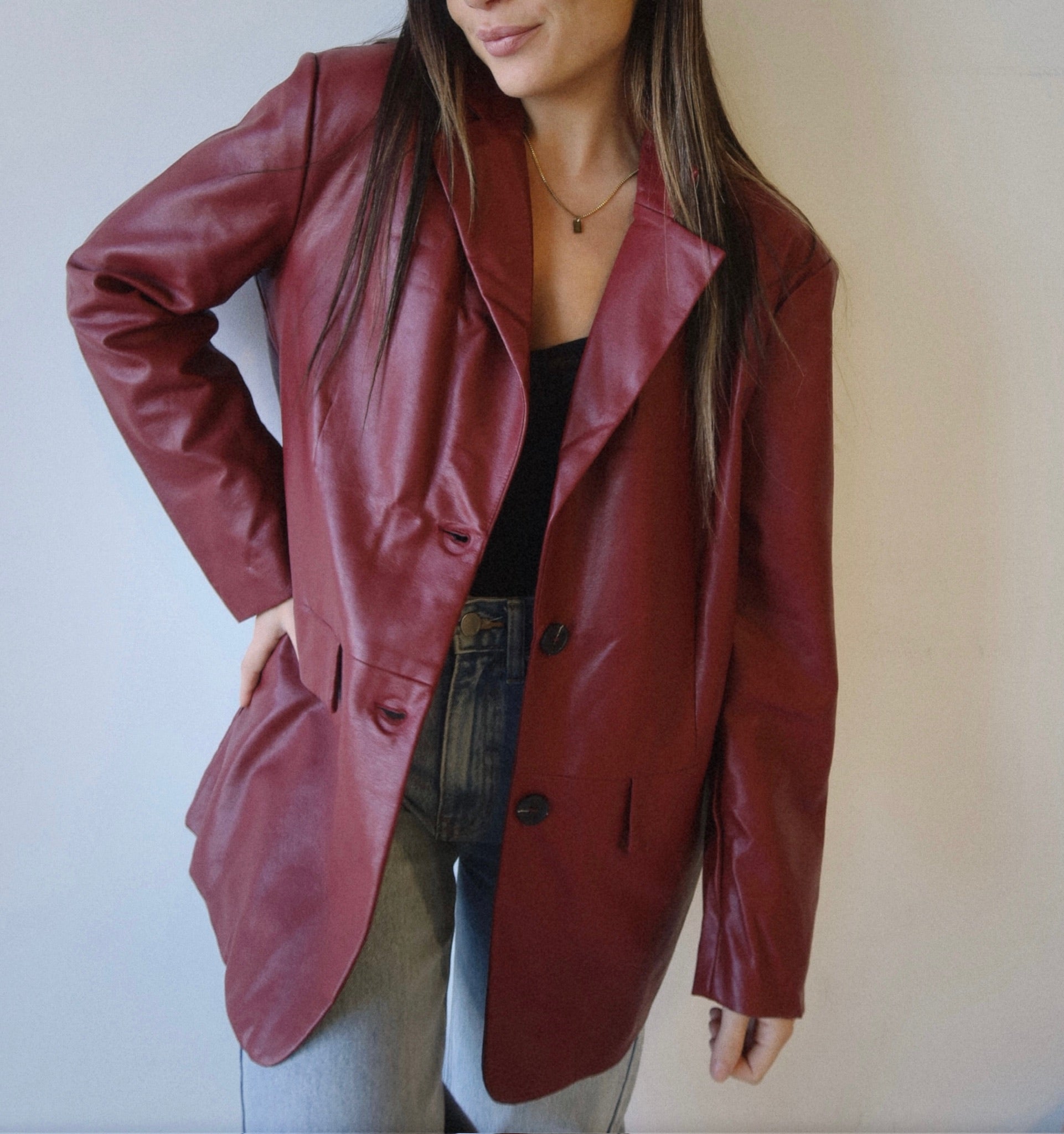 Gianna Boxy Pleather Blazer