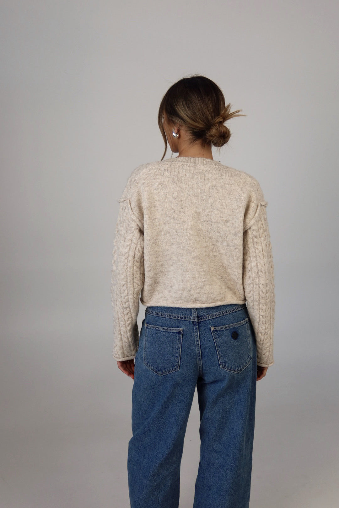 Eco Cable Knit Crew Sweater in Natural