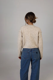 Eco Cable Knit Crew Sweater in Natural