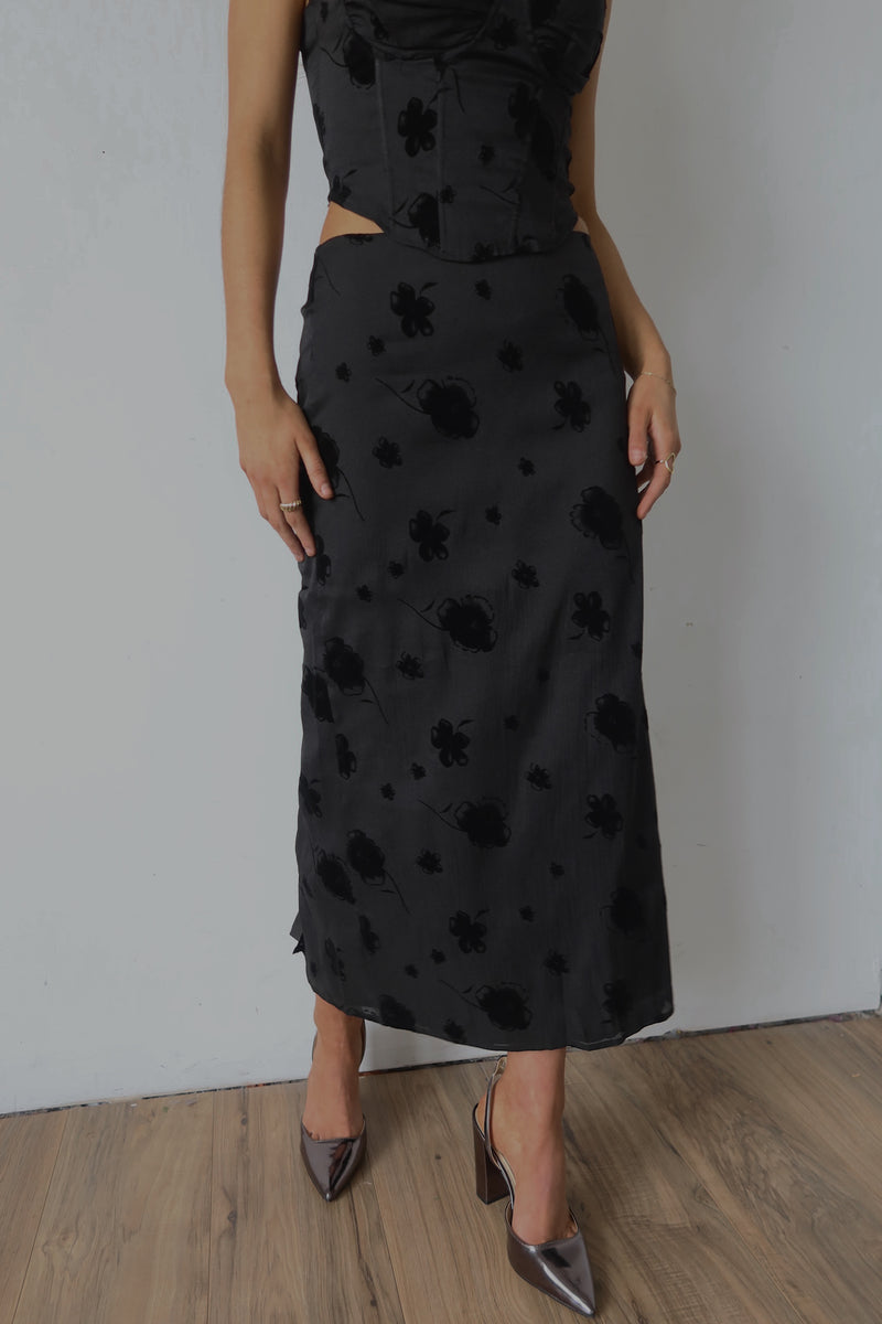 Tia Velvet Floral Midi Skirt