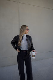 Washed Black Faux Leather Jacket