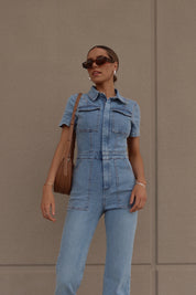 RESTOCKED: Chelsey Blue Denim Jumpsuit