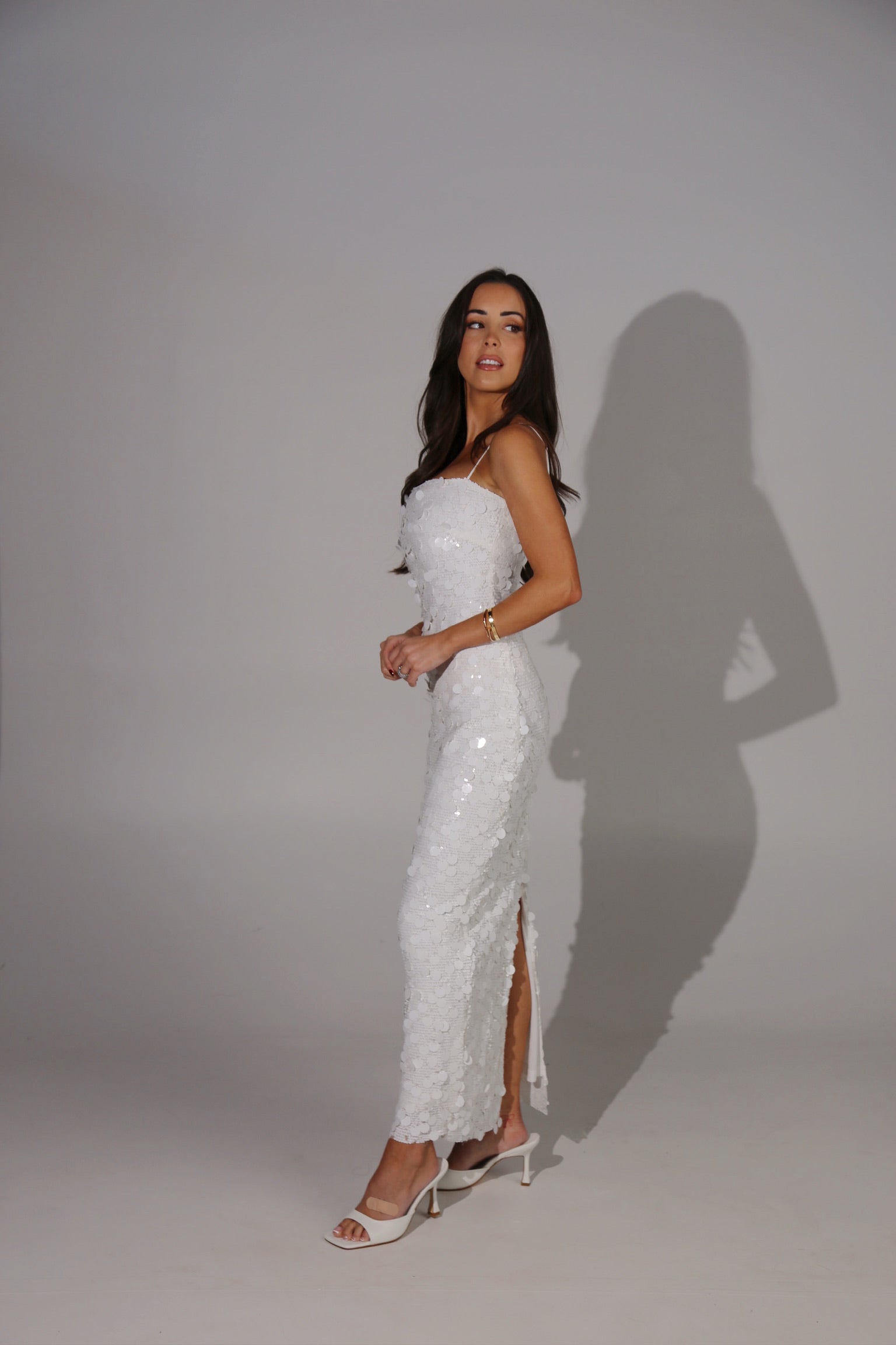 Estelle White Sequin Midi Dress