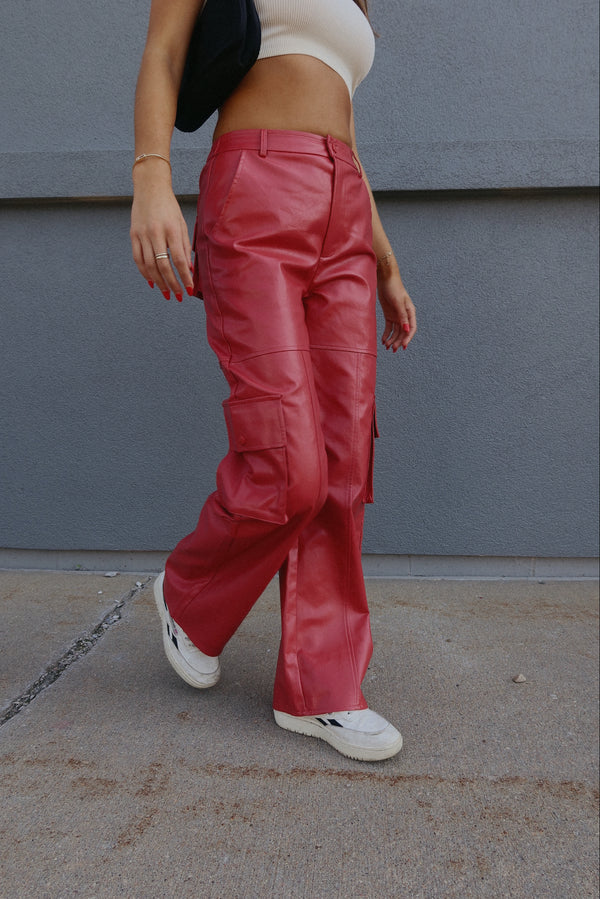 Red Pleather Cargo Pants