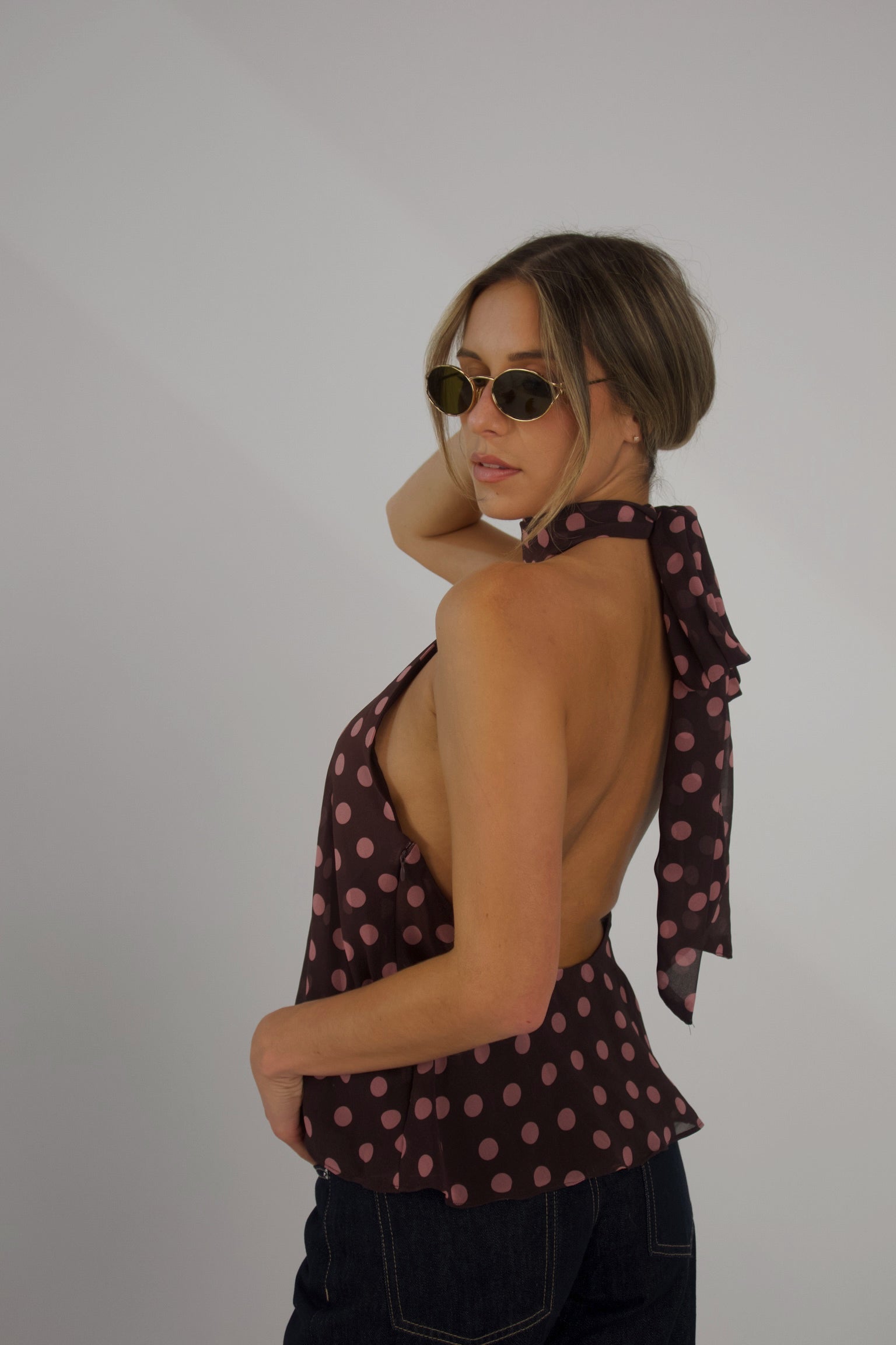 Polina Pink Polka Dot Halter Top