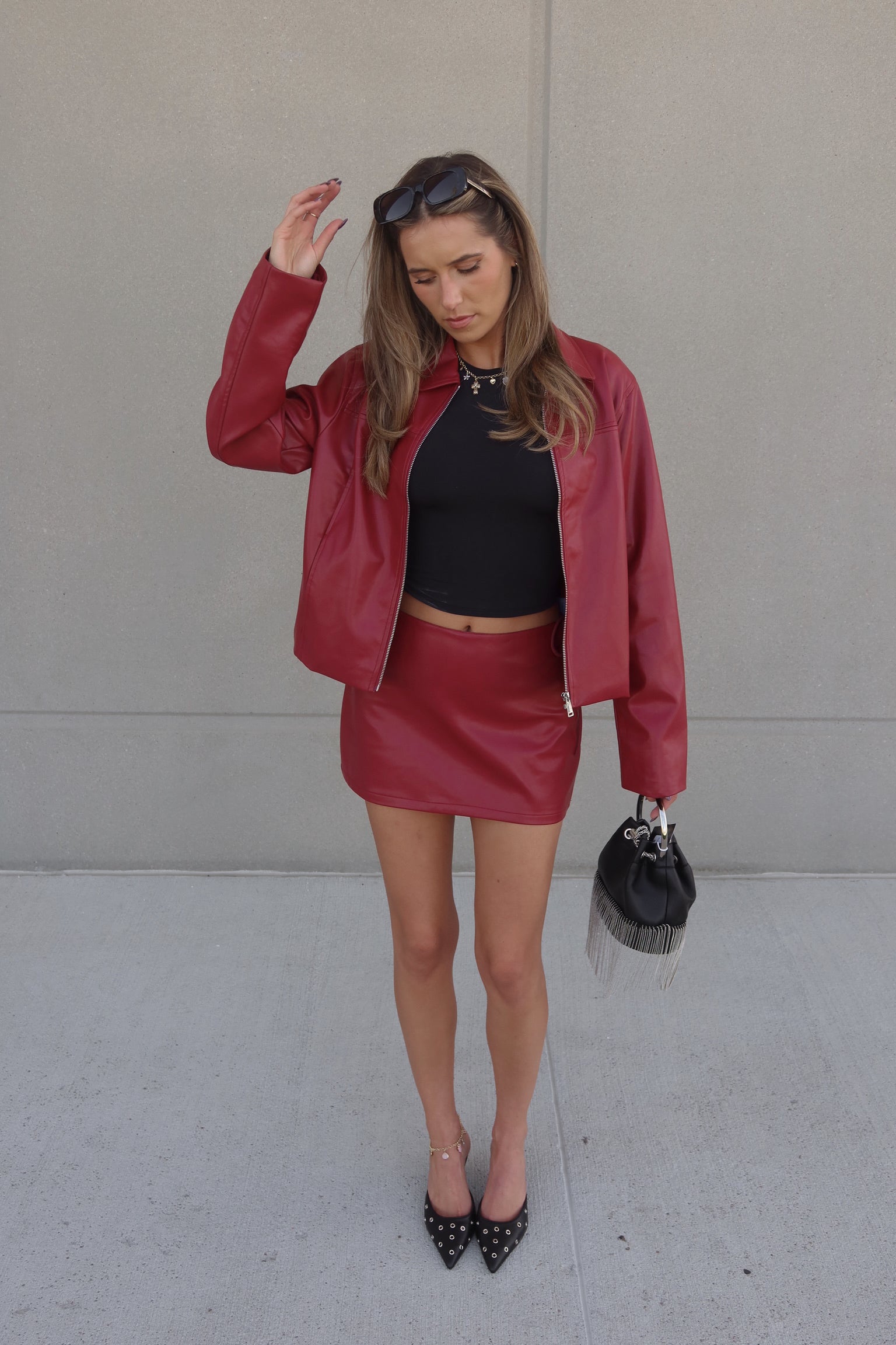 Boxy Pleather Jacket in Burgundy