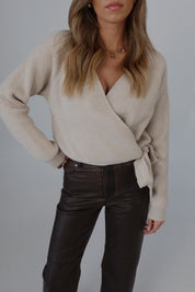 Cozy Wrap Knit Sweater in Oatmeal