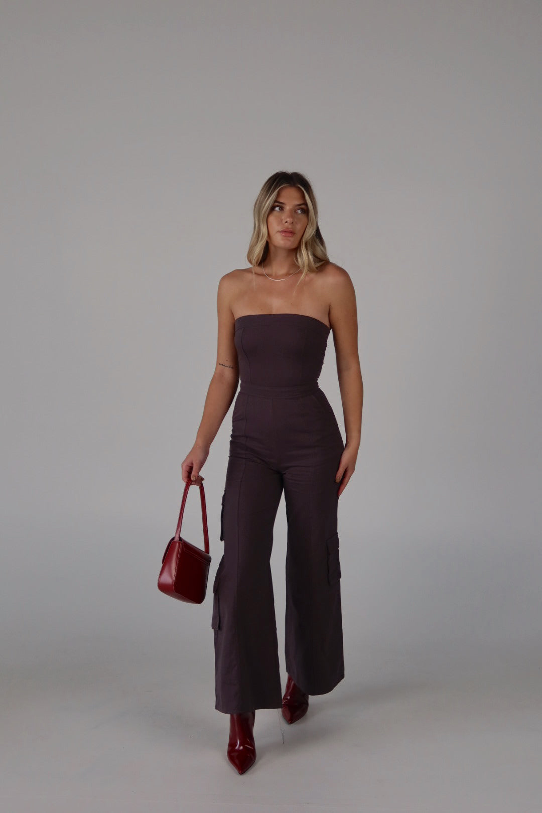 Cargo Tube Top Jumpsuit in Charcoal