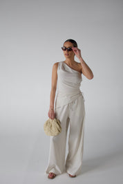 Inez Linen One Shoulder Top