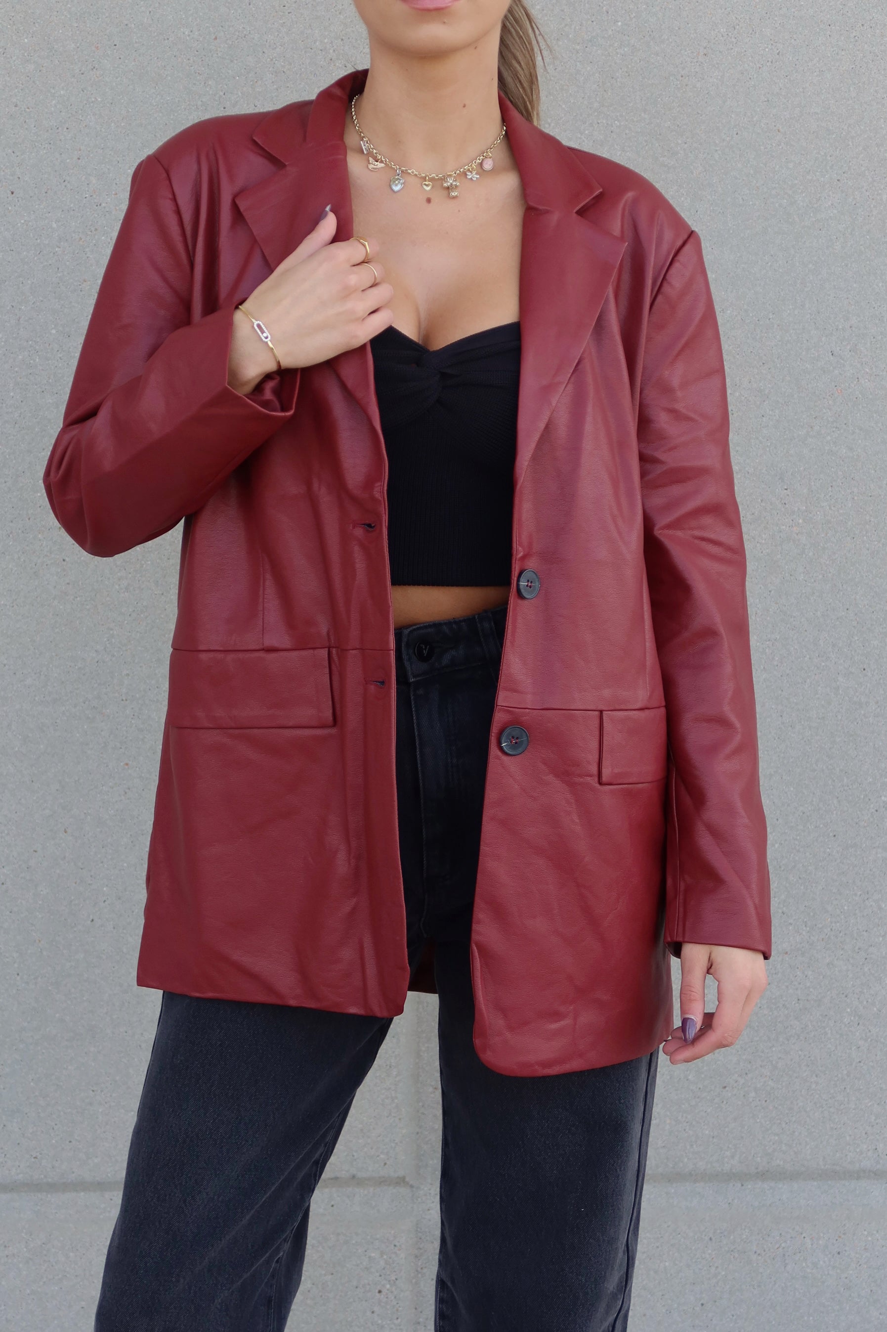 Gianna Boxy Pleather Blazer