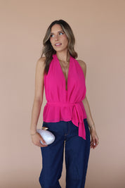 Demi Wrap Top In Magenta
