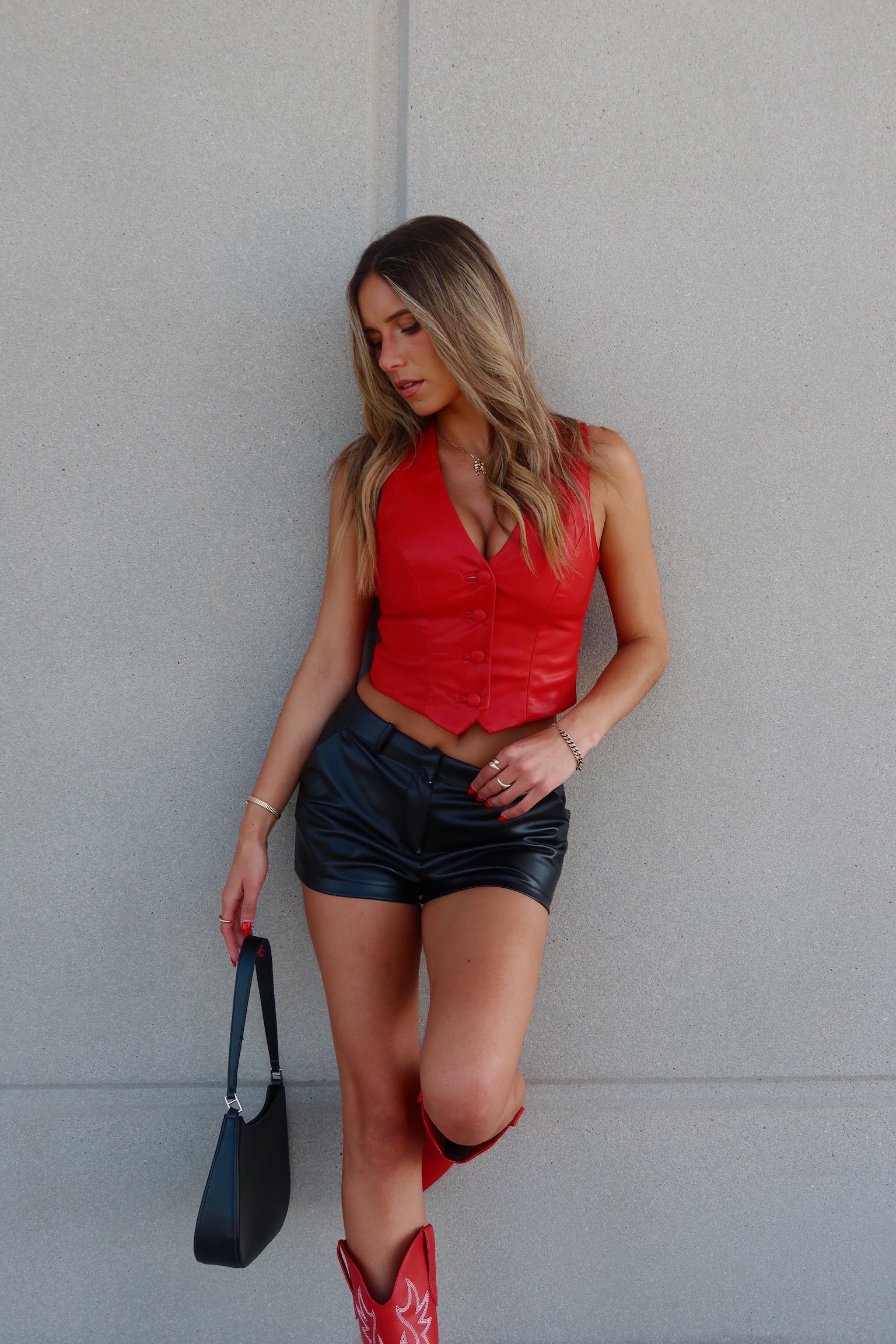 Red Faux Leather Vest