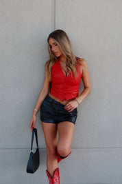 Red Faux Leather Vest