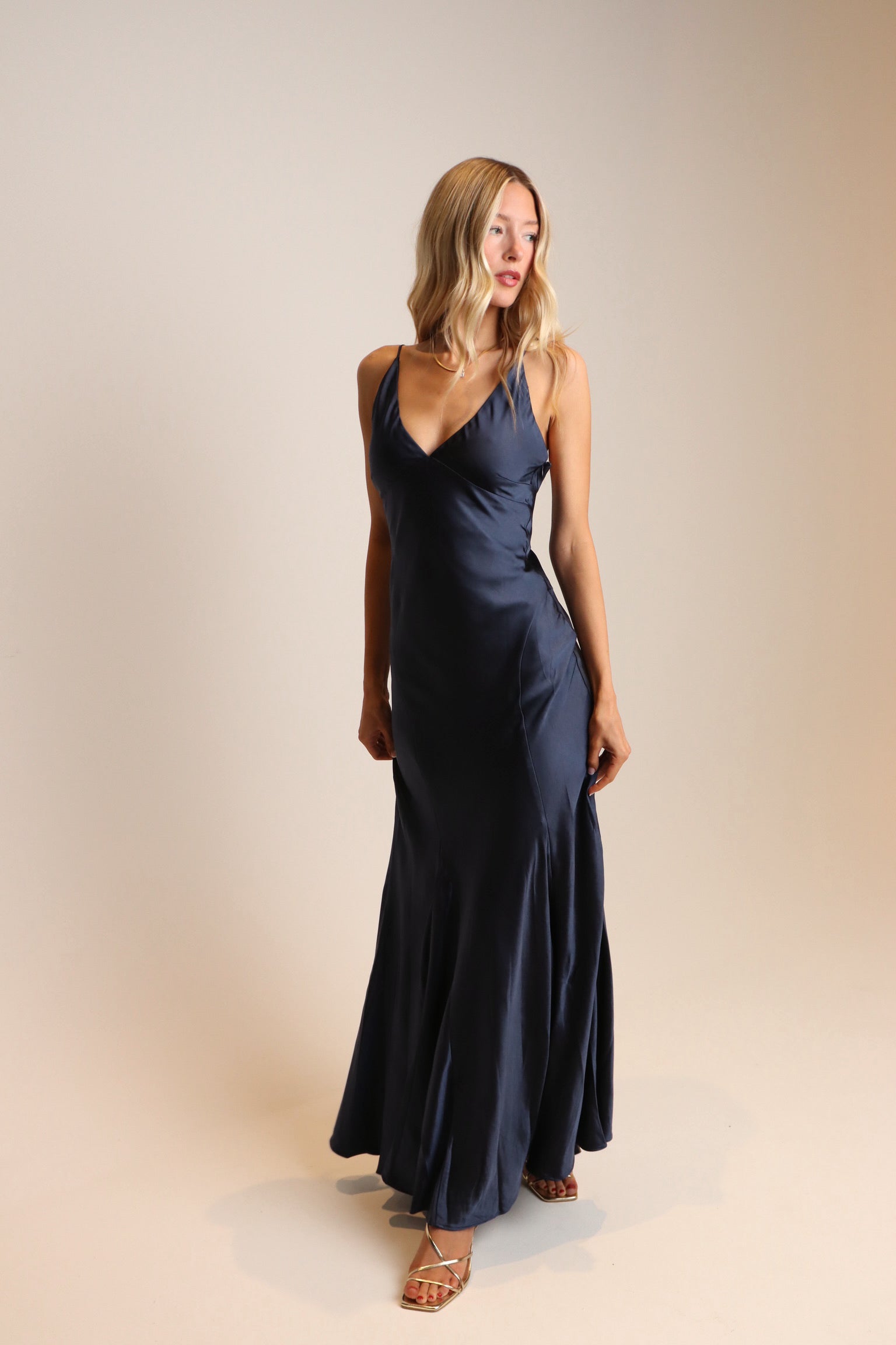 Nova Satin Maxi Dress In Navy