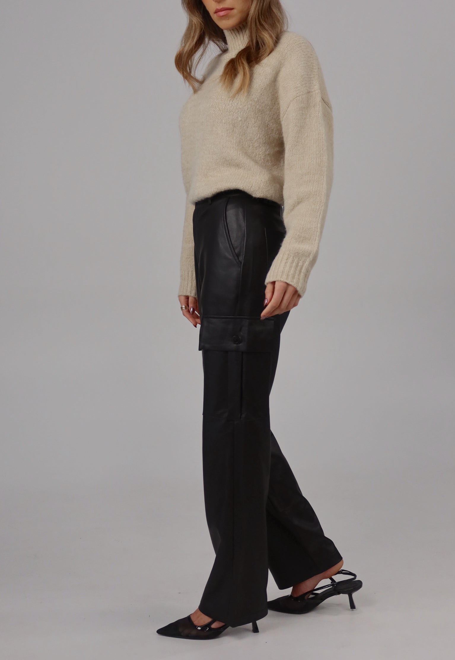 High-Rise Vegan Leather Cargo Pants