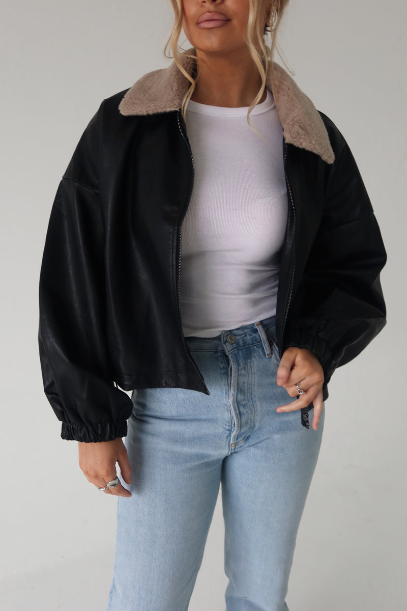 Callie Sherpa Collar Leather Jacket