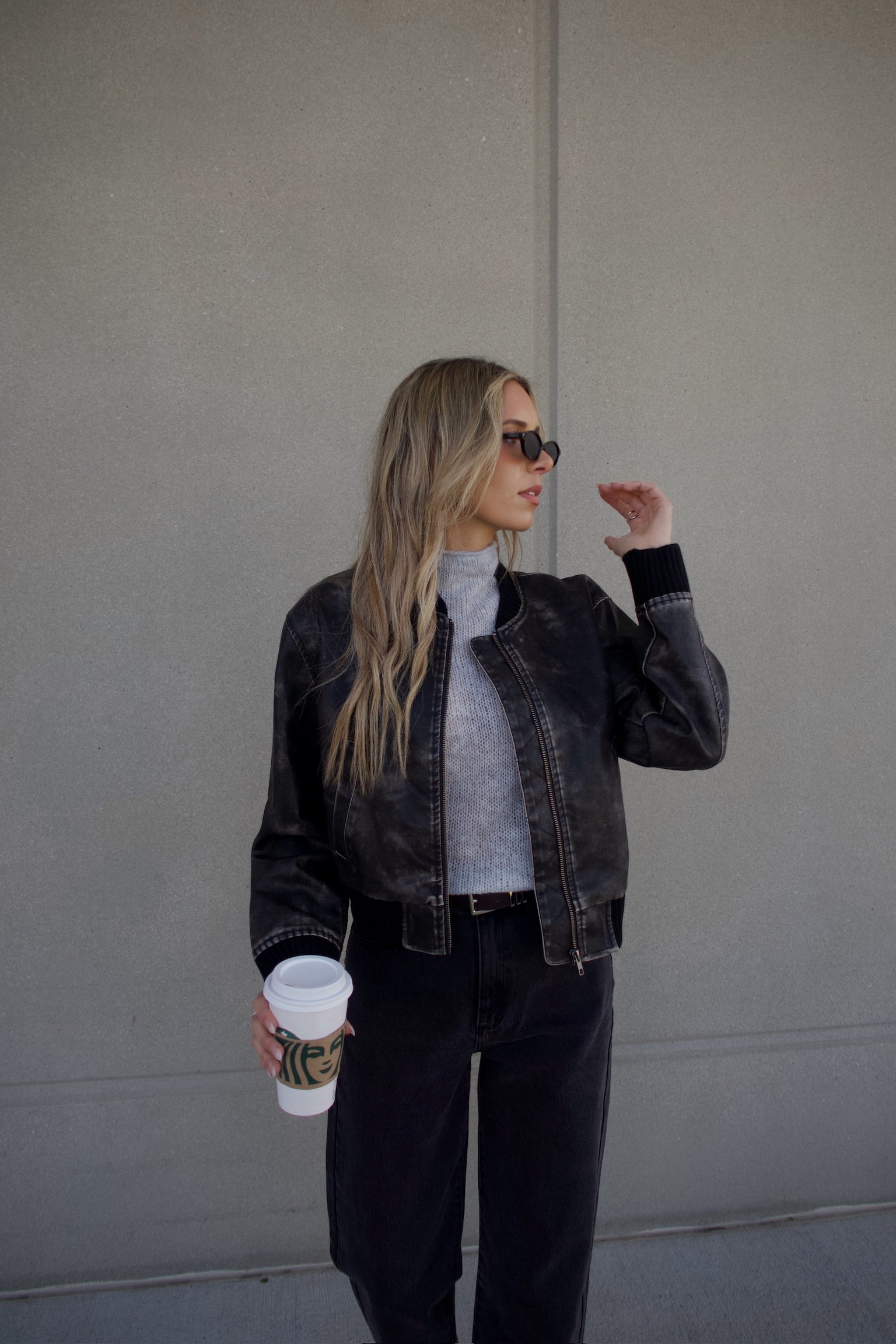 Washed Black Faux Leather Jacket