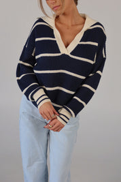 Nautical Stripes Knit Long Sleeve Sweater