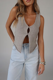 Colbie Knit Split Front Top in Grey