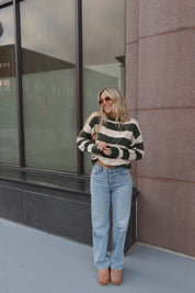 Nellie Striped Sweater in Forest/Ivory