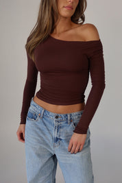 Sierra Ruched One-Shoulder Crop Top in Chocolate