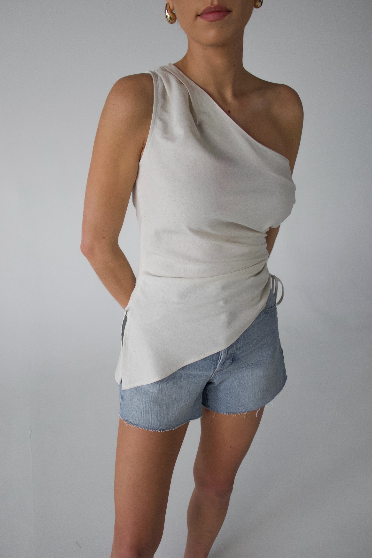 Inez Linen One Shoulder Top