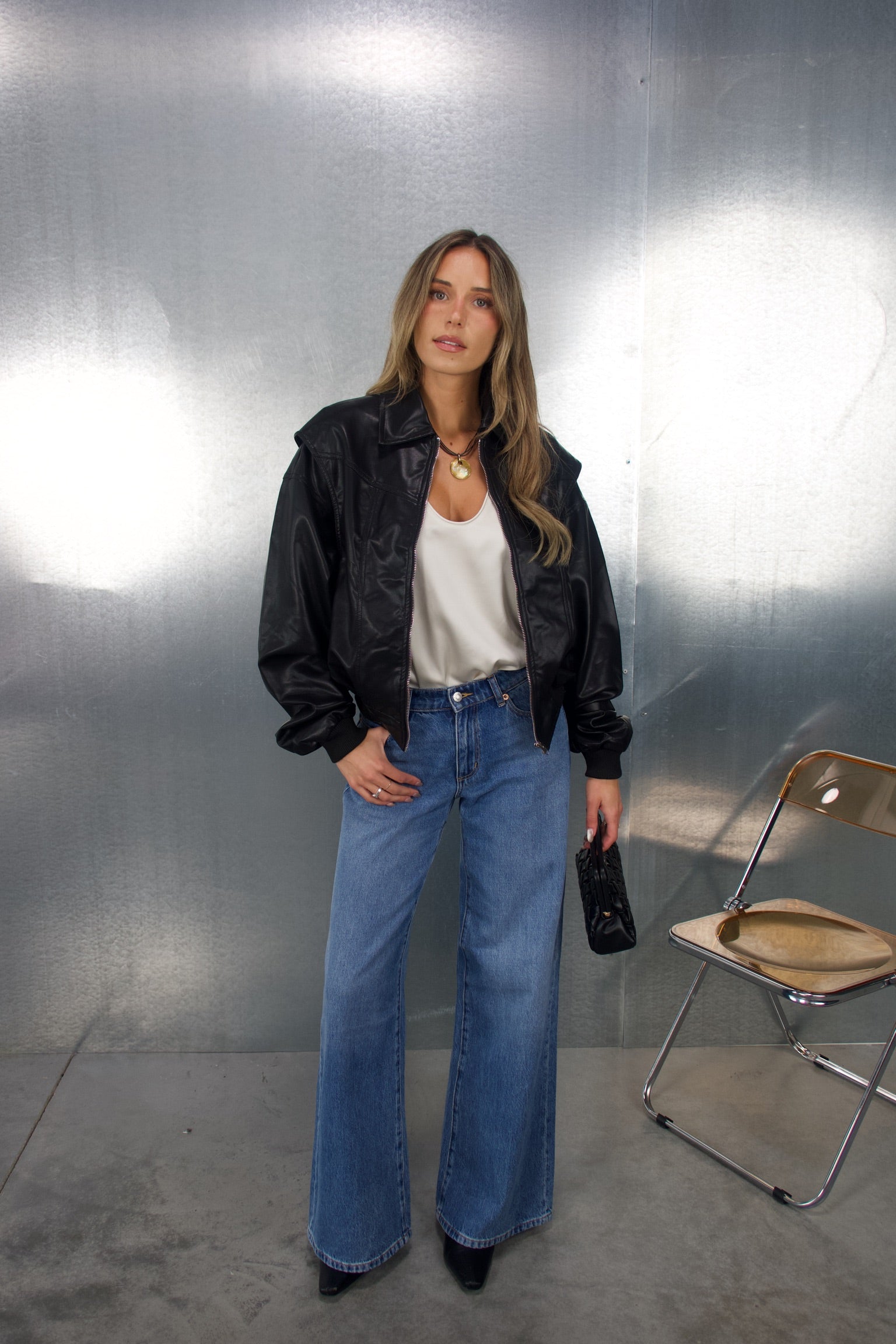 Nova Black Pleather Bomber