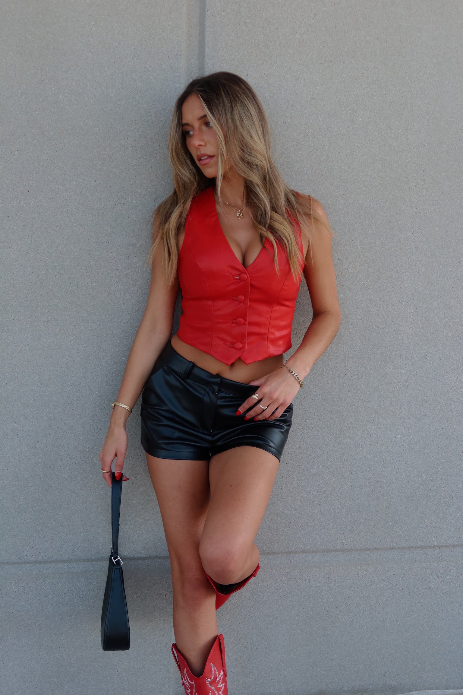 Red Faux Leather Vest