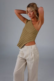 Taylor Asymmetrical One-Shoulder Top In Olive