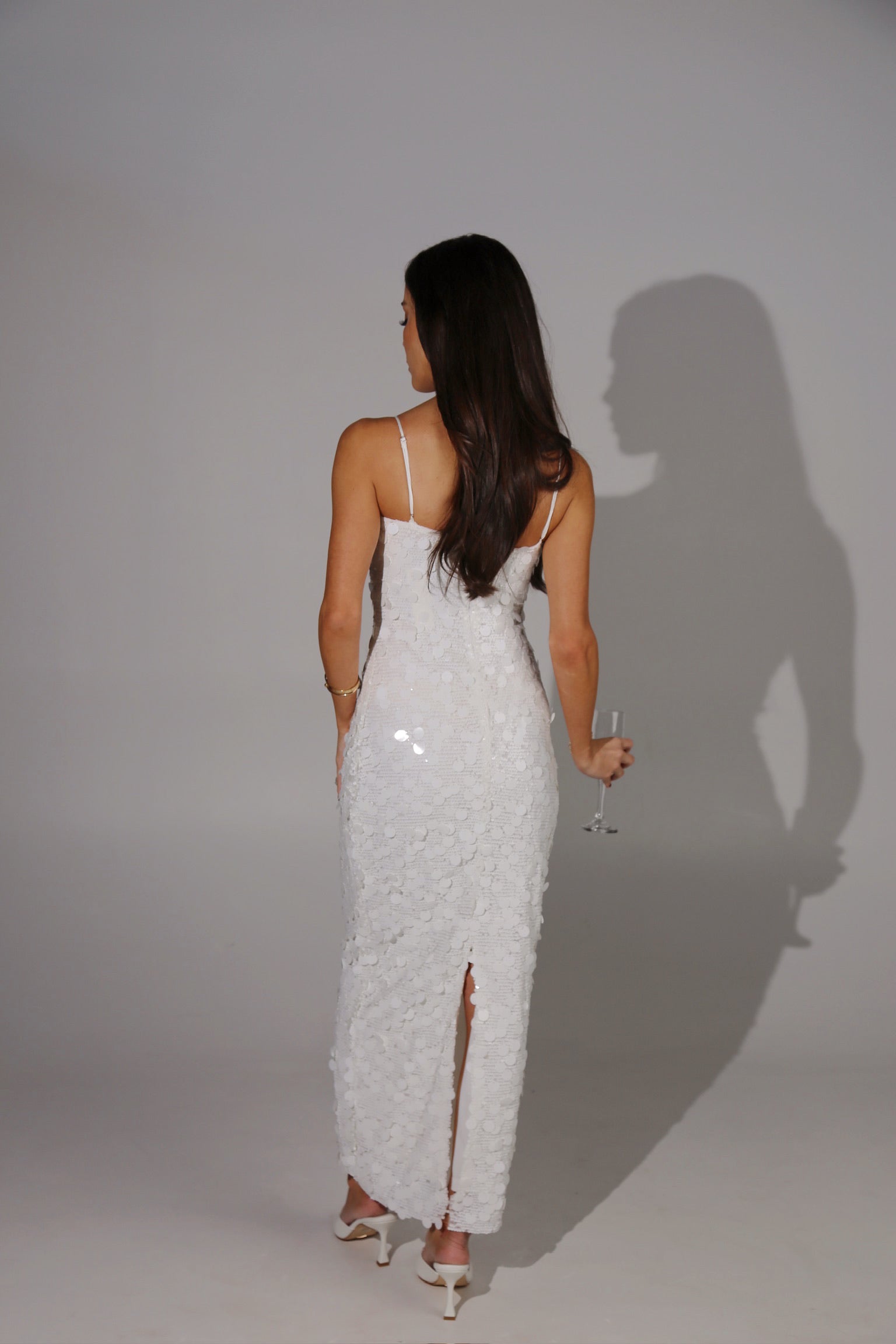 Estelle White Sequin Midi Dress