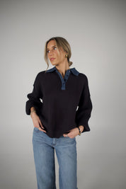 Rowan Navy Polo Sweater