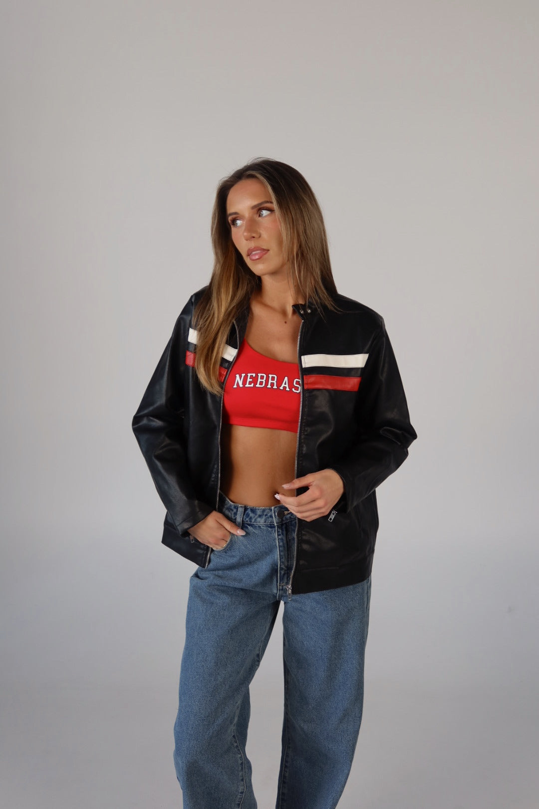 Nebraska Scoop Neck Crop Top In Red