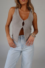 Colbie Knit Split Front Top in Grey