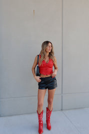 Red Faux Leather Vest