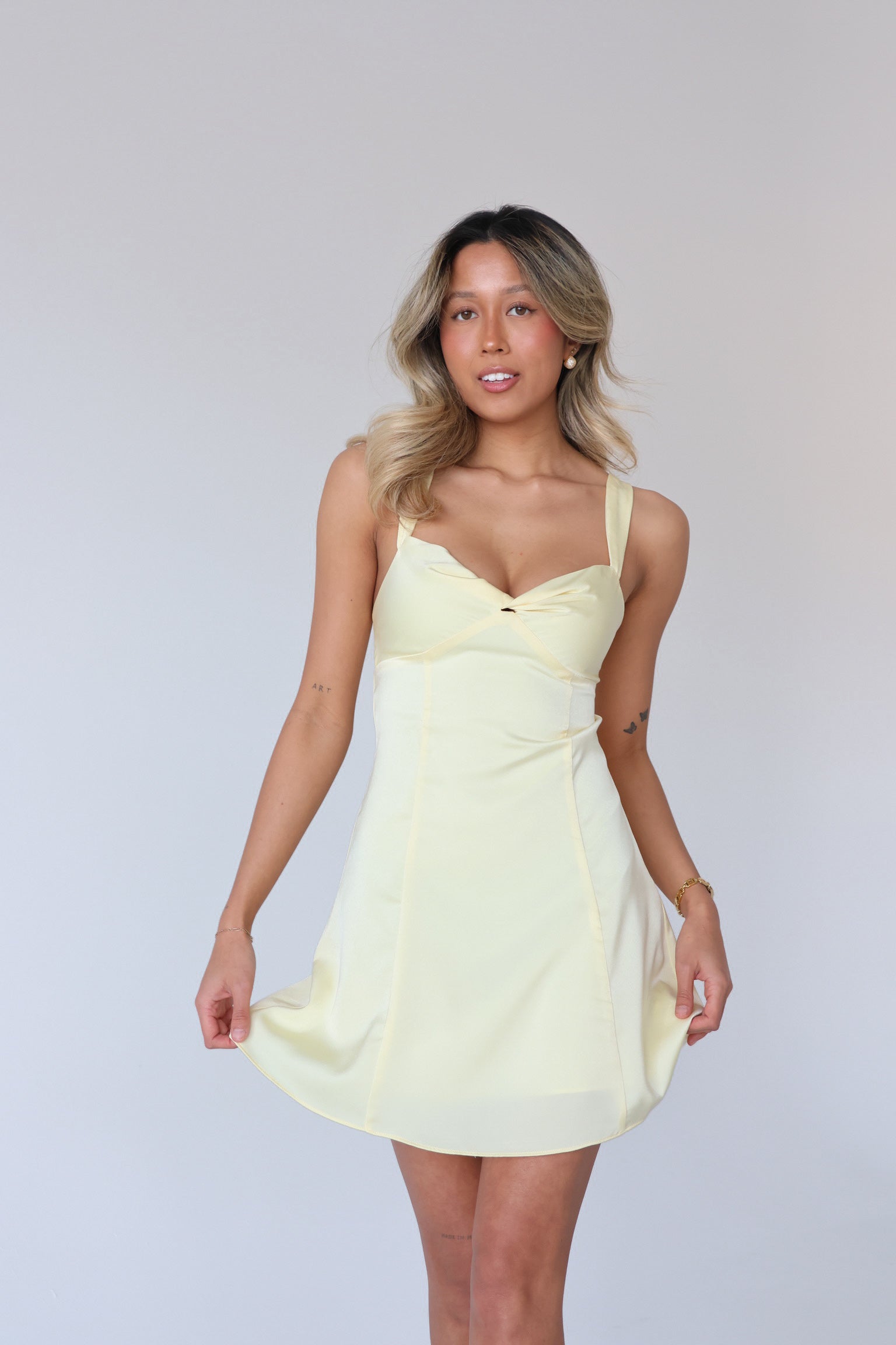 Lyra Satin Mini Dress in Yellow