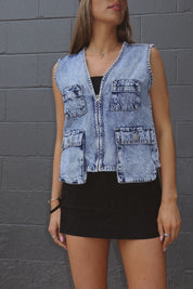 Avery Washed Denim Cargo Vest