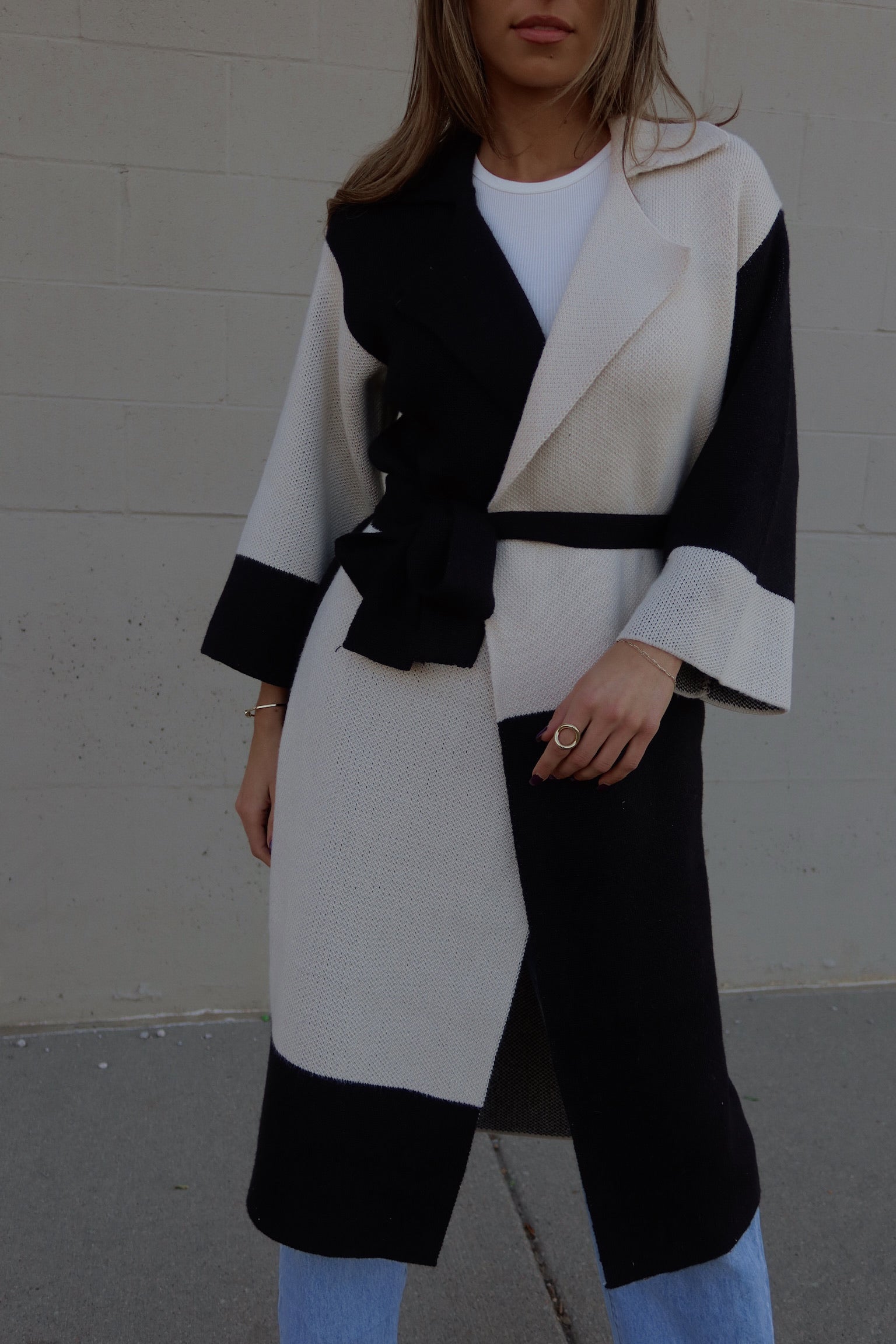 RESTOCKED :Knit Colorblock Trench