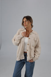 Casen Collared Button Up Knit in Cream