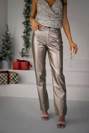 Bronze Metallic Straight Leg Pants